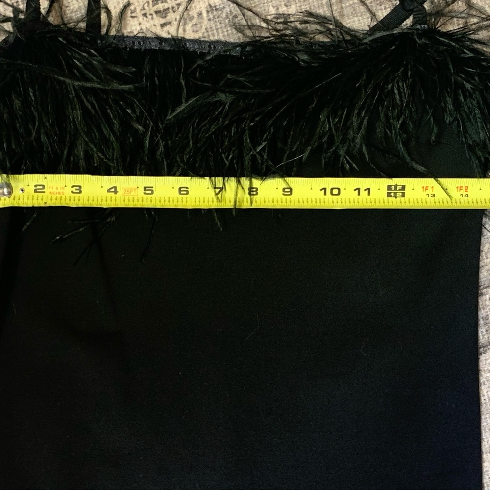 Chic Black Feather Trim Mini Dress Urban Outfitters Clarissa Size 12 - Picture 5 of 10